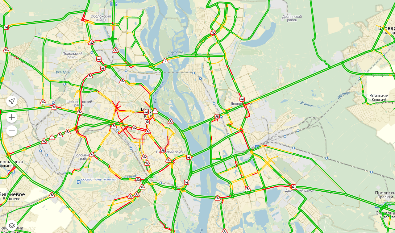 Пробки в Киеве достигли 6 баллов