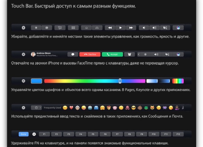 Возможности TouchBar