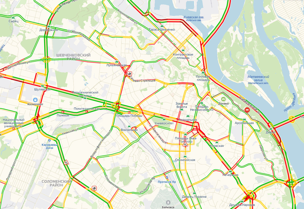 Движение в Киеве парализовано: карта пробок