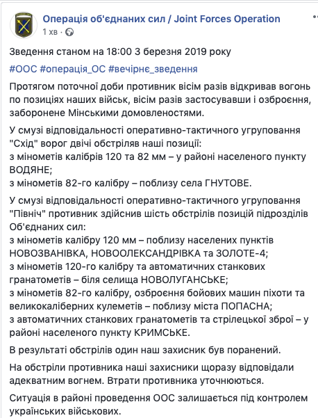 Бойовики 8 разів обстріляли позиції ООС на Донбасі