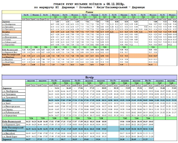 Міська електричка Києва змінила графік руху
