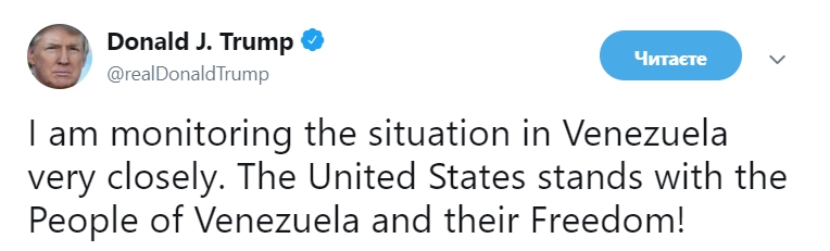 Трамп відреагував на ситуацію у Венесуелі та пригрозив санкціями Кубі