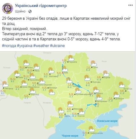 Синоптики рассказали о погоде в Украине 29 марта