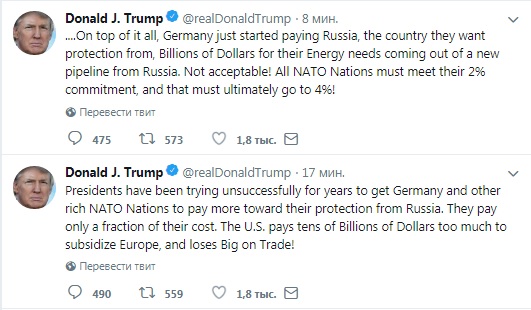 Трамп: члени НАТО в кінцевому підсумку мають підвищити витрати на оборону до 4% ВВП