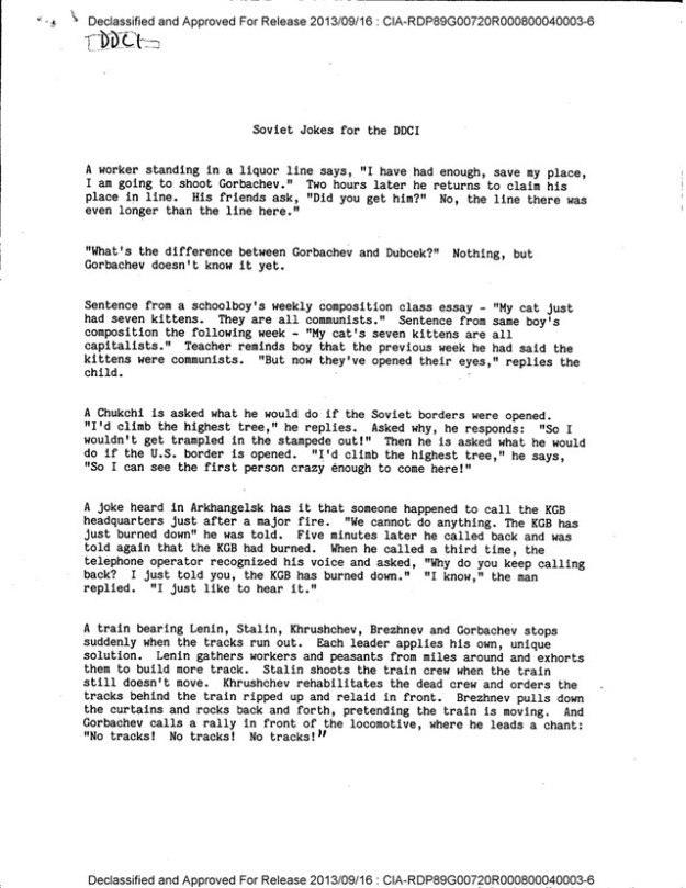У секретних документах ЦРУ знайшли анекдоти з СРСР