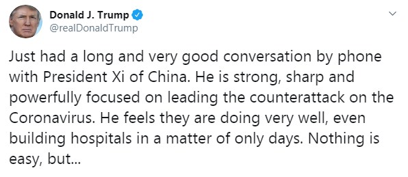 Трамп обсудил с главой Китая борьбу с коронавирусом