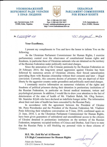 Денисова попросила комиссара ООН содействовать ее визитам к политзаключенным