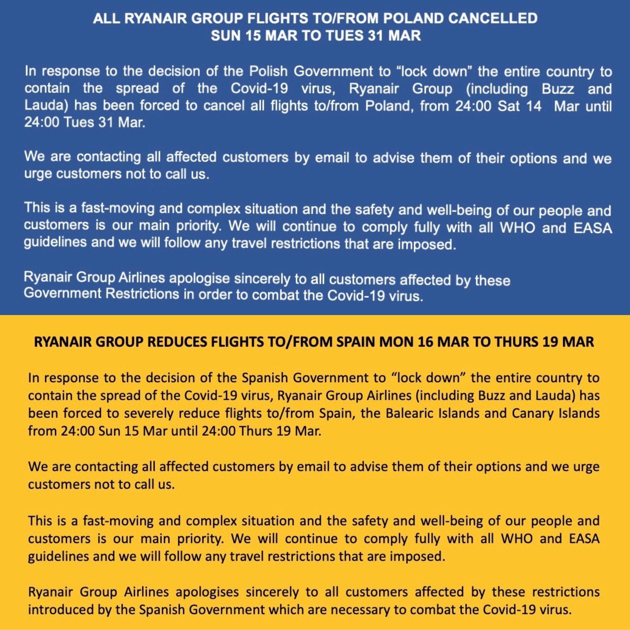 В Україні Ryanair скасовує рейси до Польщі та Іспанії