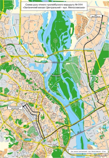 нічний, маршрут