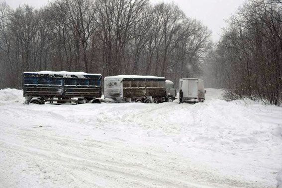 Снегопады в Украине: на трассе Киев-Харьков образовались пробки