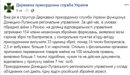 Прикордонники затримали 154 бойовиків на Донбасі
