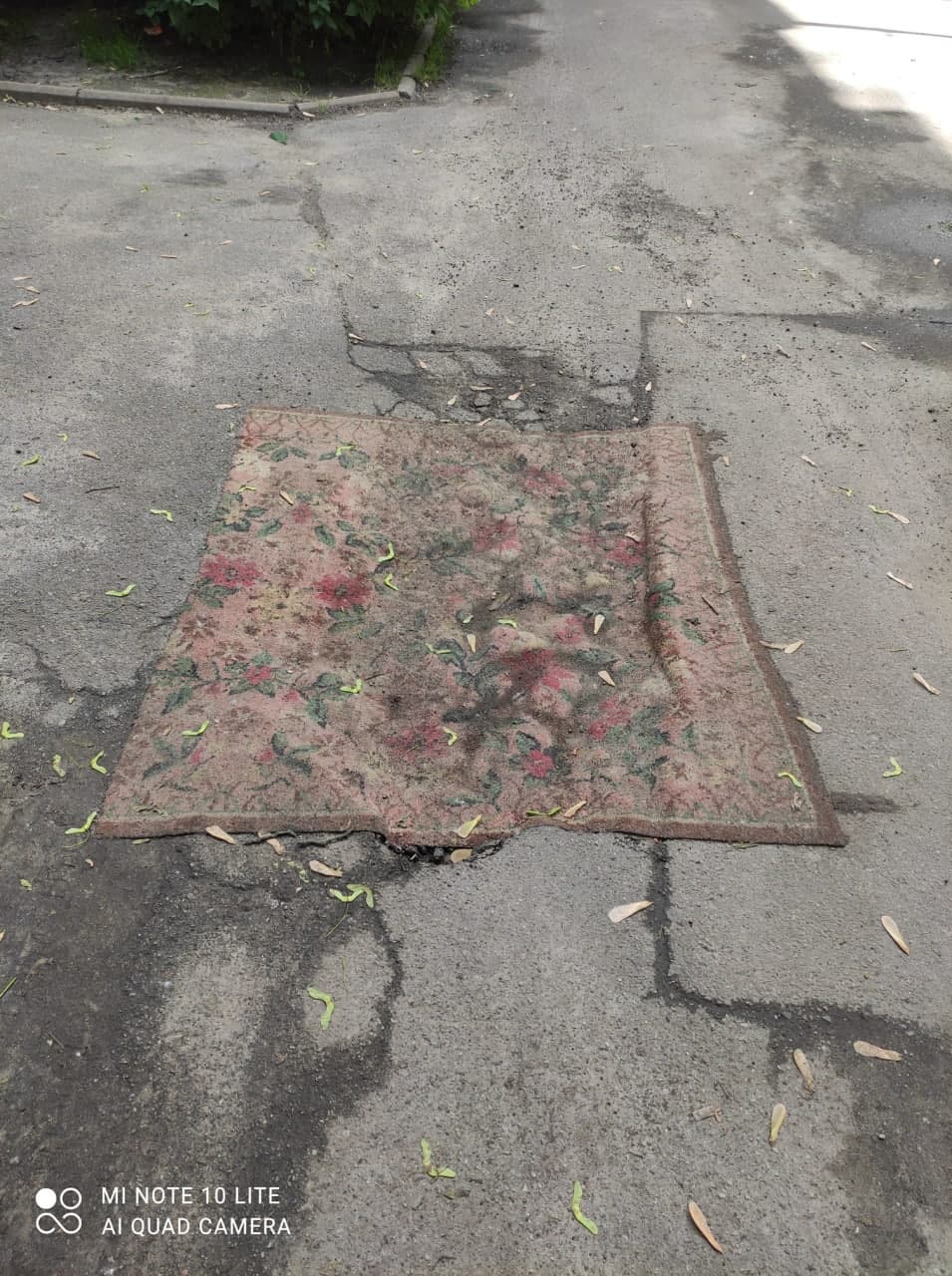 В Киеве люди "залатали" ямы на дороге коврами (фото)