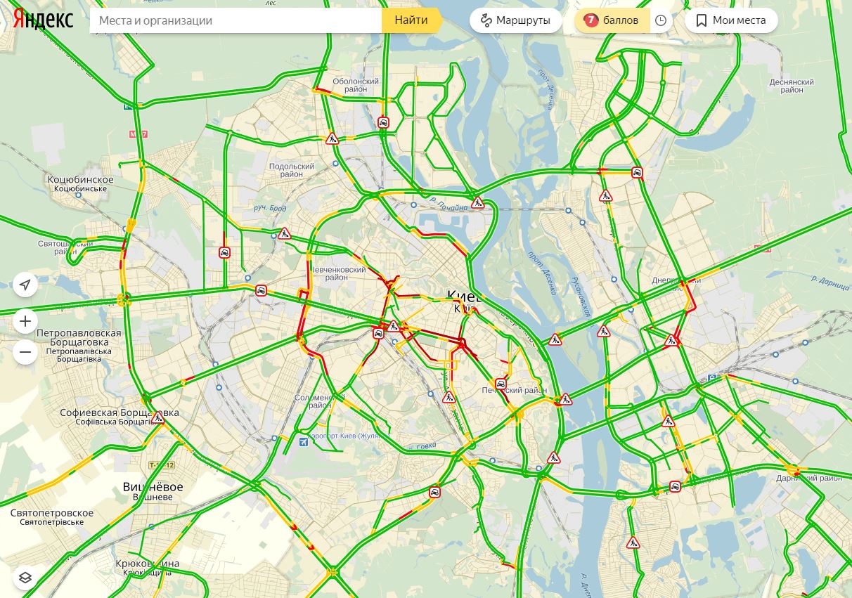 Пробки в Киеве достигли 7 баллов