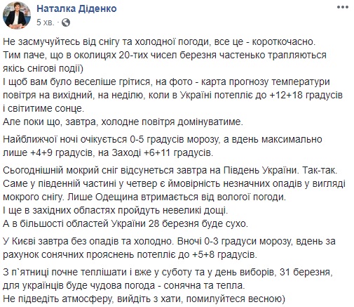 Погода в Україні 31 березня: синоптик озвучила прогноз на вибори