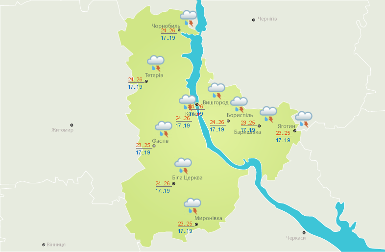 Погода на сьогодні: в Україні дощі з грозами, температура до +29
