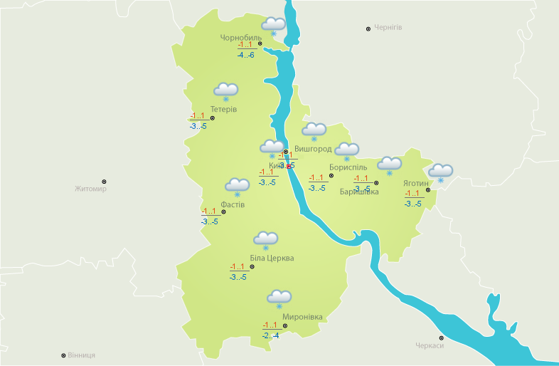Погода на сьогодні: в Україні переважно сніг, вдень до +5