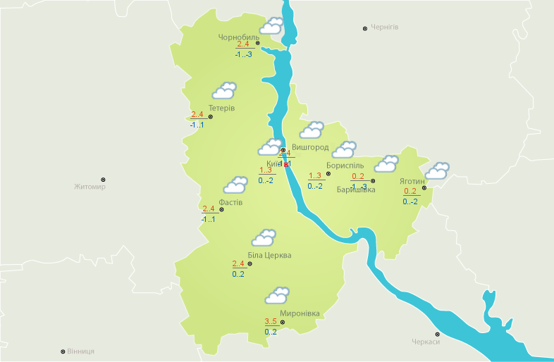 Погода на сегодня: в Украине местами дожди с мокрым снегом, температура до +13
