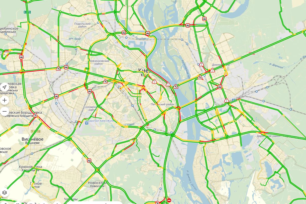 Затори у Києві досягли 6 балів