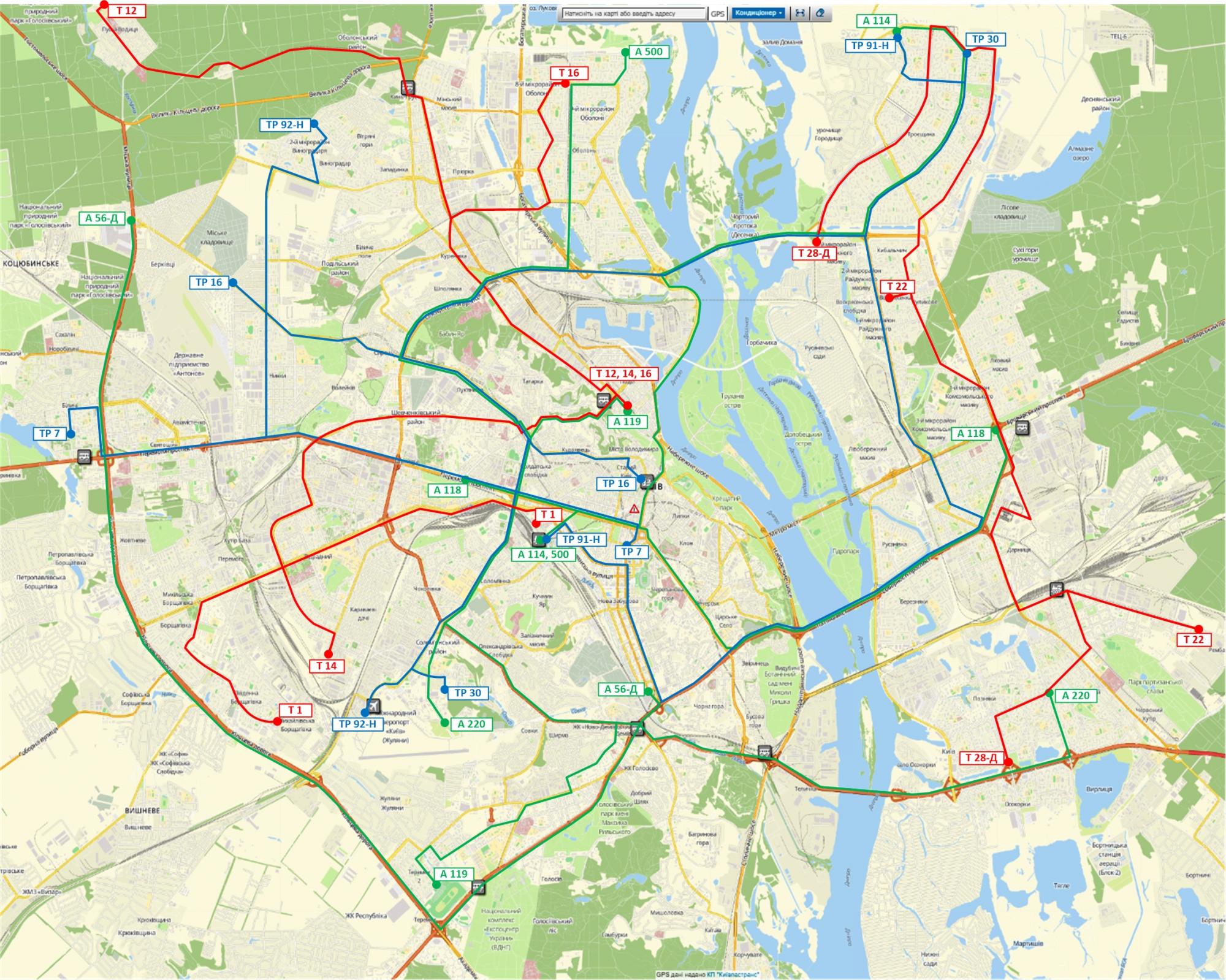 Опубликована схема движения пассажирского транспорта в Киеве