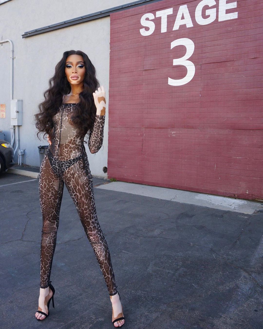 Хищница: Винни Харлоу соблазняет безупречной фигурой в леопардовом комбинезоне