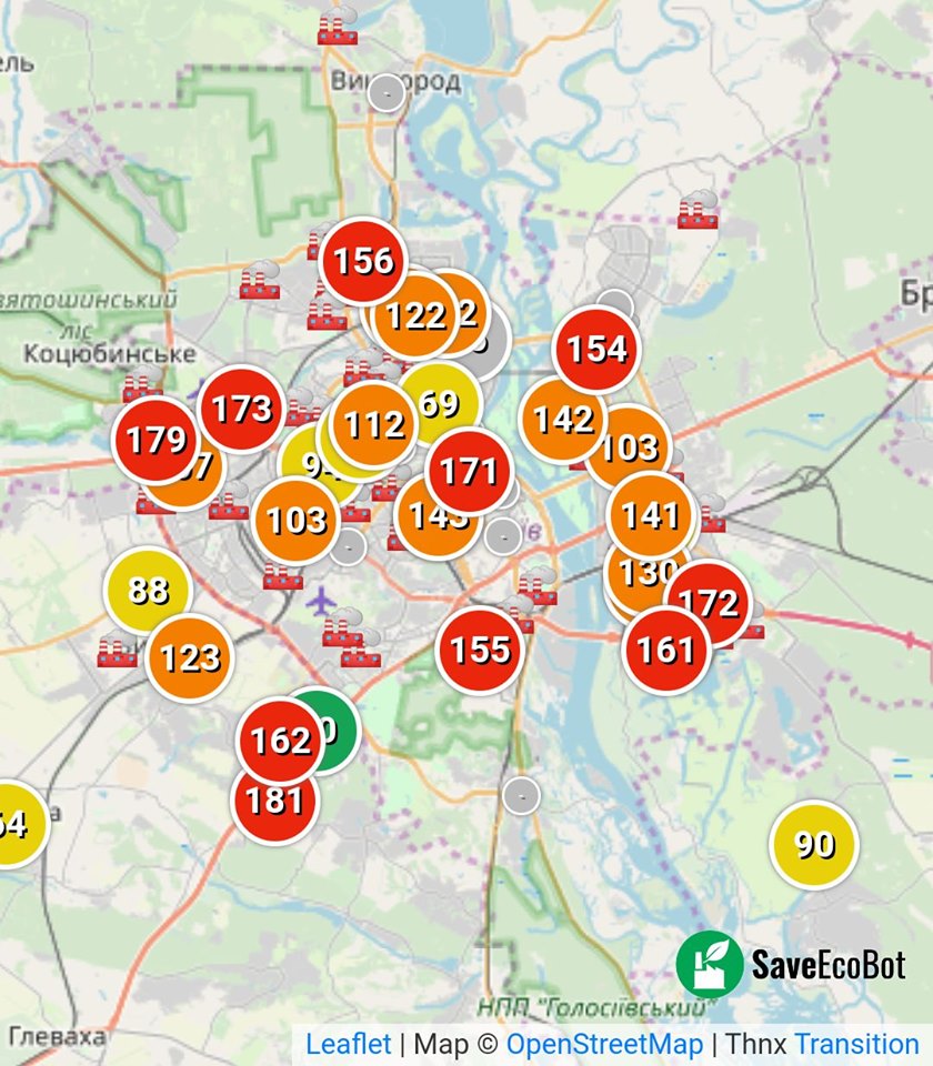 Де в Україні найбрудніше повітря (карта)