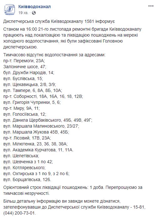 Кількість вулиць у Києві без холодної води перевищила 20