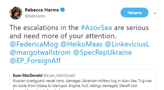 У Європарламенті прокоментували конфлікт в Азовському морі