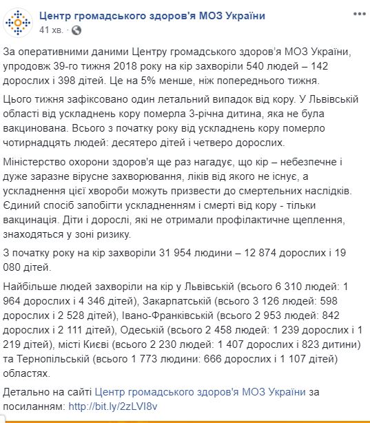 В Украине корью заболели еще 540 человек, - Минздрав
