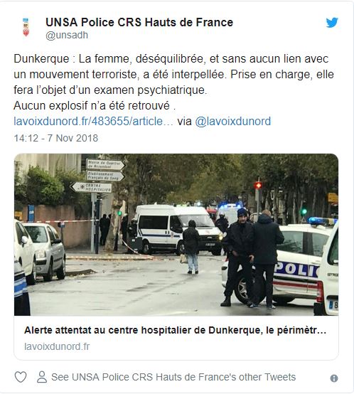 У Франції поліція затримала жінку, яка загрожувала підірвати лікарню в Дюнкерку