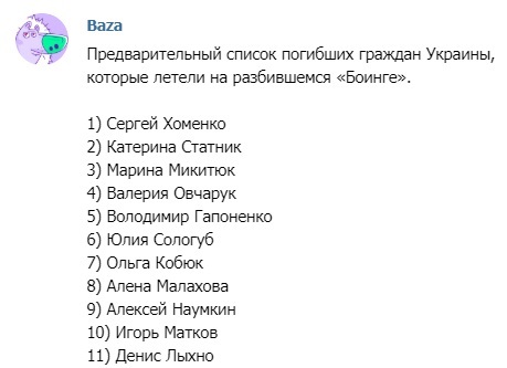 Катастрофа літака МАУ в Ірані: що відомо про загиблих
