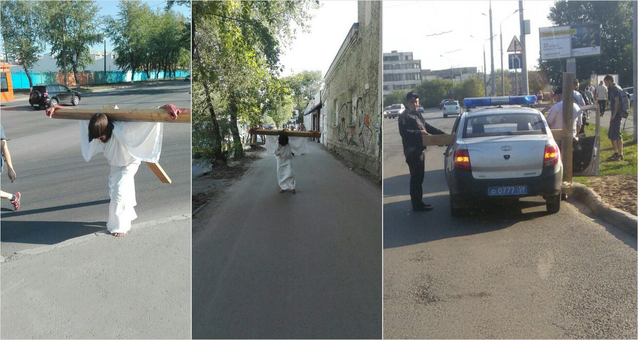 В России полиция прервала крестный путь \"Иисуса\"
