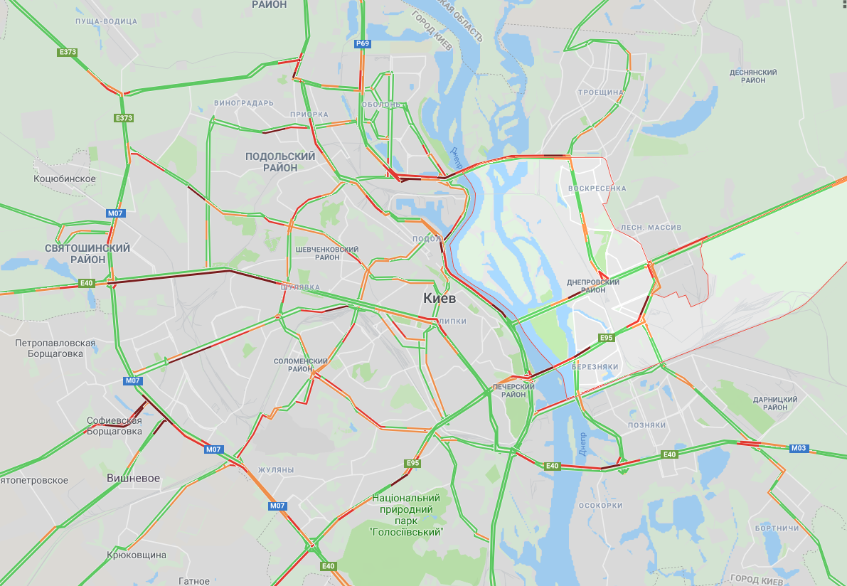 В Киеве образовались многочисленные пробки