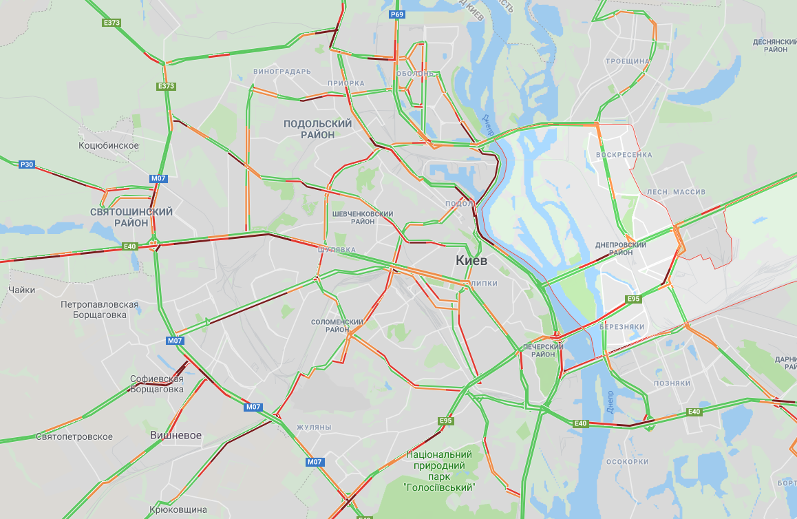 В Киеве образовались многочисленные пробки