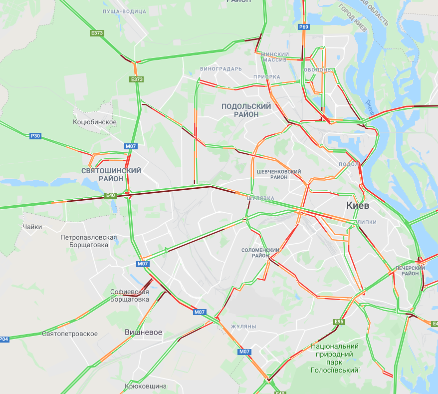 В Киеве образовались многочисленные пробки