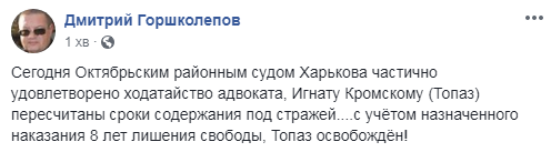 Суд освободил из-под стражи антимайдановца &quot;Топаза&quot;
