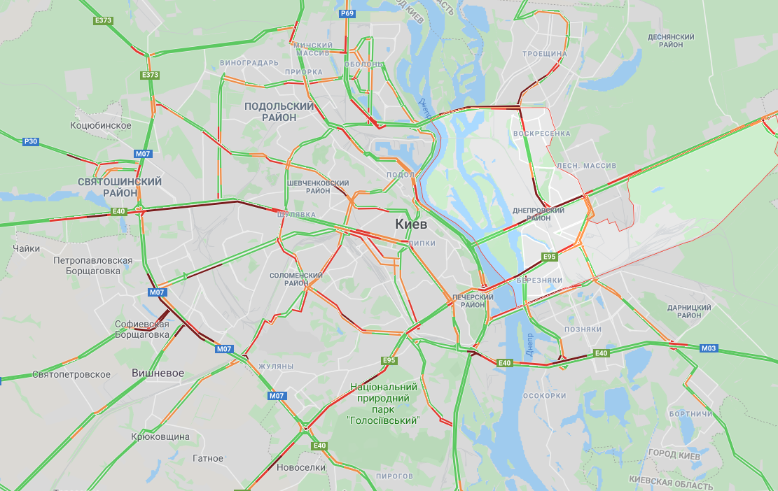 В Киеве образовались многочисленные пробки