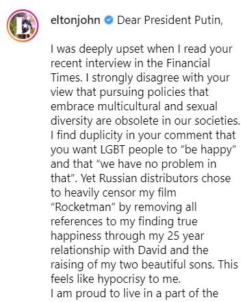 Елтон Джон зробив гучну заяву про Путіна: усі подробиці