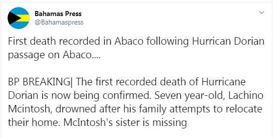 На Багамах сообщили о первых жертвах урагана &quot;Дориан&quot;