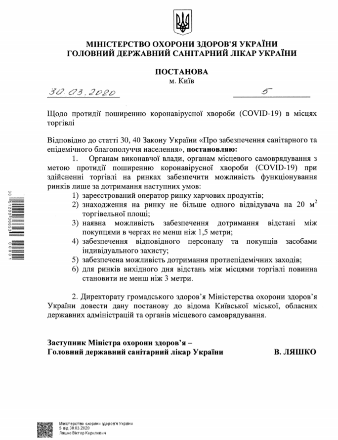 В Україні ринкам дозволили працювати на період карантину: які умови