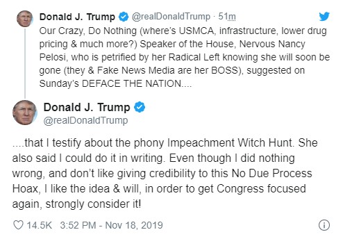 Трамп розгляне можливість виступу в рамках справи про імпічмент