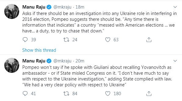 Помпео: США мають розслідувати втручання України у вибори
