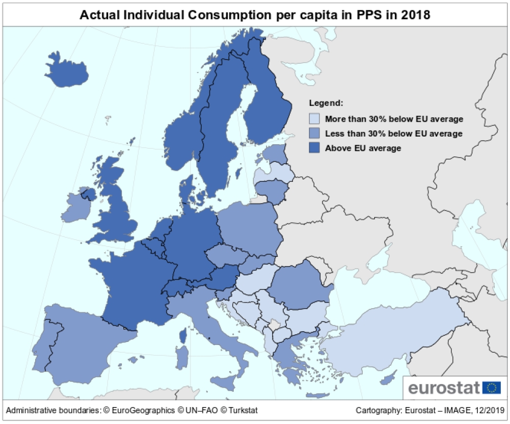 Евростат назвал самые богатые и самые бедные страны Европы