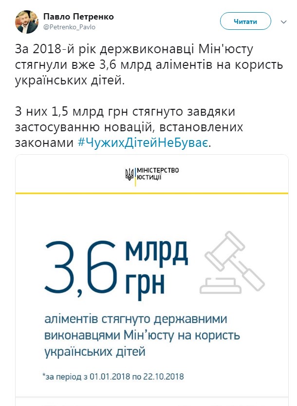 З неплатників аліментів з початку року стягнуто 3,6 млрд гривень, - Мін'юст