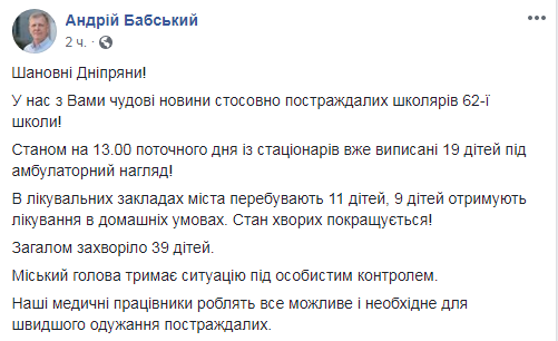У Дніпрі кількість отруєних школярів зросла до 39