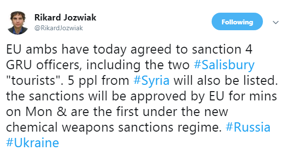 Посли ЄС узгодили санкції проти чотирьох офіцерів ГРУ