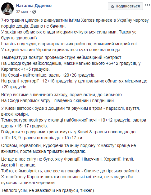 Синоптик попередила про дощі та &quot;температурні гойдалки&quot; в Україні