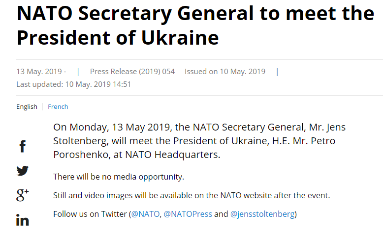 Генсек НАТО Столтенберг 13 мая встретится с Порошенко