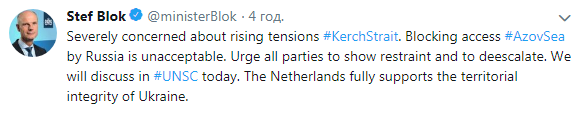 Нідерланди назвали неприйнятним блокування РФ Керченської протоки