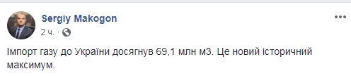 Добовий імпорт газу Україну сягнув історичного максимуму