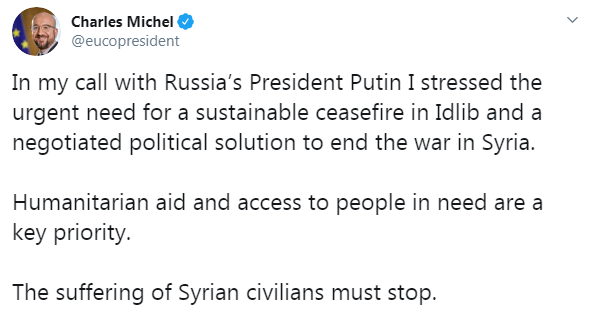 Глава Совета Европы призвал Путина прекратить огонь в Идлибе